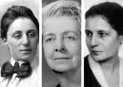 Da sinistra, Emmy Noether, Rita Levi-Montalcini, Lise Meitner